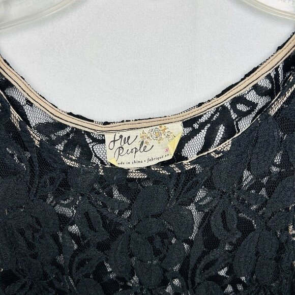 Free People Black Sleeveless Lace Overlay A-Line Slip Dress Womens Size XS - Picture 4 of 7